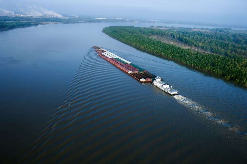 Aerial view of a barge